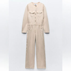 ZARA LONG FLOWY CREAM JUMPSUIT